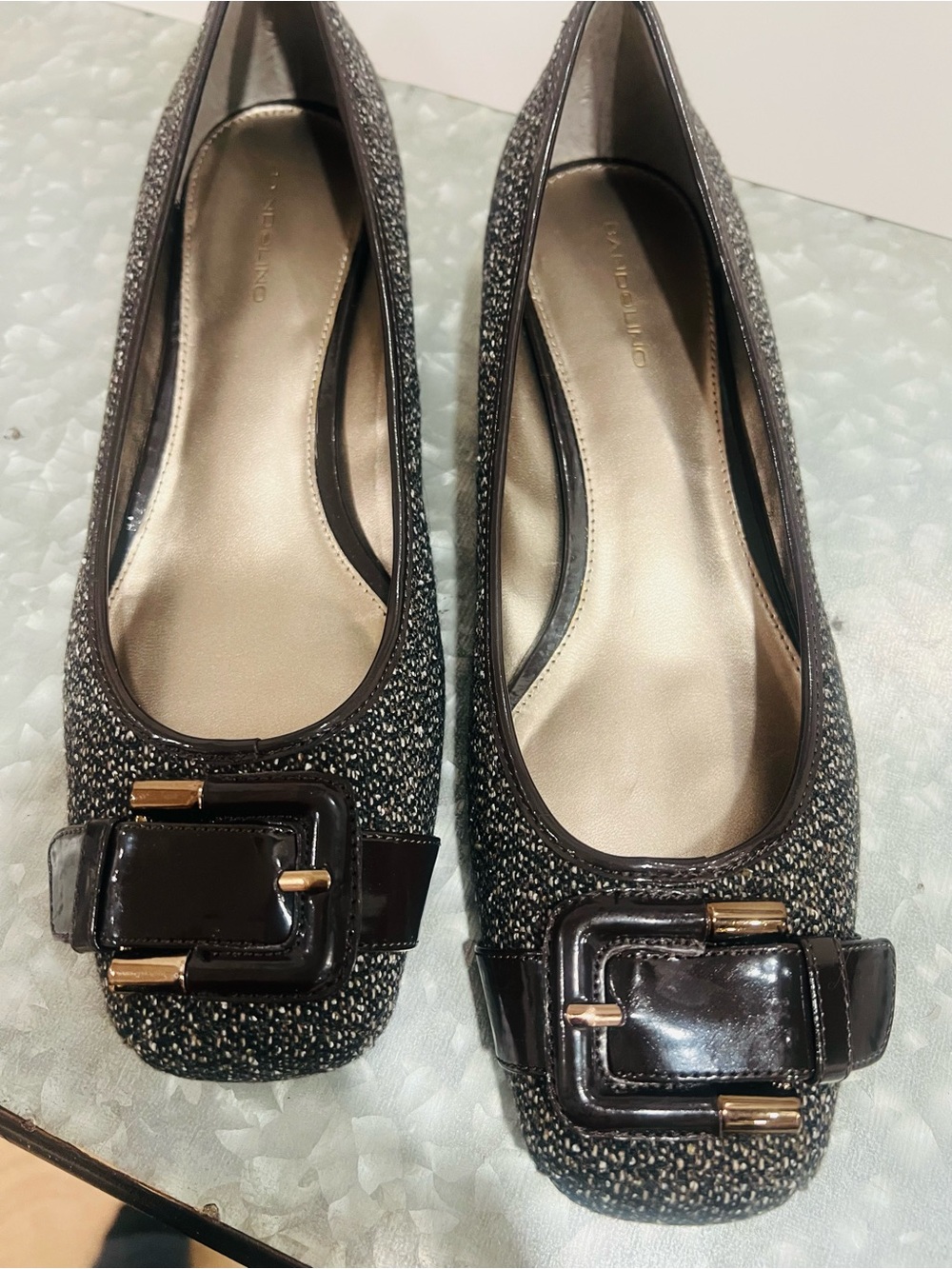Bandolino Black Tweed Flats with Gold Buckle Accent